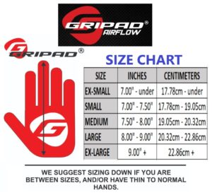 Gripad AIRFLOW crossfit gloves size chart